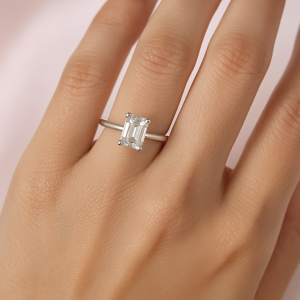 Forlovelsesring fra Onyx Oslo med en etisk Exo-diamant, vist på en hånd for å illustrere passform og stil.